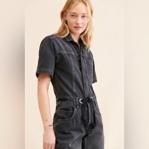 Free People Black We The Free Edison Wide-leg Coverall Size MEDIUM UTILITY DENIM